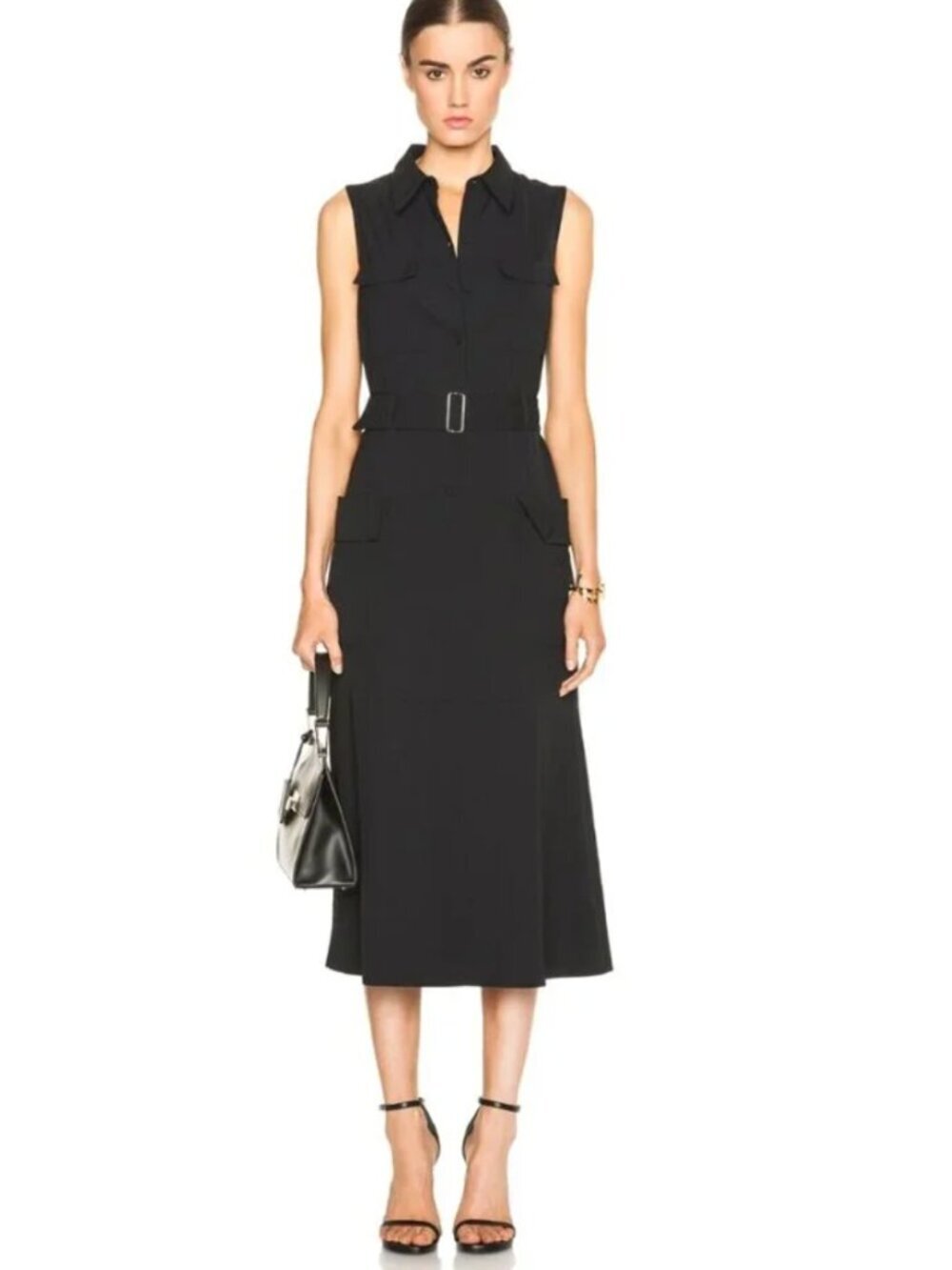 A.L.C. Hayden Crepe Sleeveless Belted Midi Sleeveless Shirt Dress Pockets, sz 6